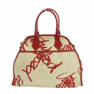 ハンドバッグ キャンバス レザー オーブ アイボリー レッド