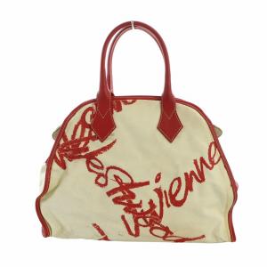 Vivienne Westwood ハンドバッグ キャンバス レザー オーブ アイボリー レッド
