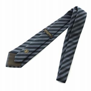 LOUIS VUITTON ネクタイ ワイドタイ レジメンタル ストライプ ロゴ 絹 シルク 黒 ブラック グレー GY17 /MQ