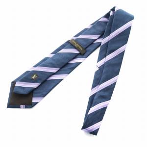 LOUIS VUITTON ネクタイ ワイドタイ 小紋柄 総柄 レジメンタル ストライプ ロゴ 絹 シルク 紺 ネイビー GY17