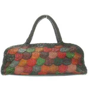 ハンドバッグ オーストリッチレザー 革 パッチワーク ロゴ 黒 ブラック /AO14 GY18