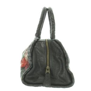 IBIZA ハンドバッグ オーストリッチレザー 革 パッチワーク ロゴ 黒 ブラック /AO14 GY18