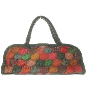 IBIZA ハンドバッグ オーストリッチレザー 革 パッチワーク ロゴ 黒 ブラック /AO14 GY18