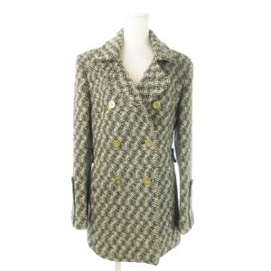 Pコート ピーコート ミドル丈 ツイード 総柄 金ボタン ウール モヘヤ混 レザーパイピング 2 M ベージュ