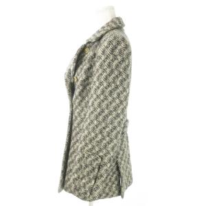 COACH Pコート ピーコート ミドル丈 ツイード 総柄 金ボタン ウール モヘヤ混 レザーパイピング 2 M ベージュ