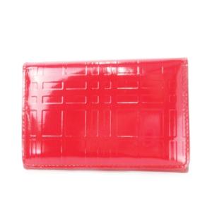 カードケース エナメルレザー エンボスチェック柄 レッド