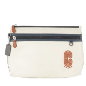 クラッチバッグ セカンドバッグ レザー 革 切替 ロゴ 白 クリーム 紺 ネイビー F91269 /AH11