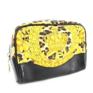 ポーチ コスメポーチ マルチポーチ PVC レザー 革 アニマル柄 総柄 太陽ロゴ 黒 ブラック /CK10