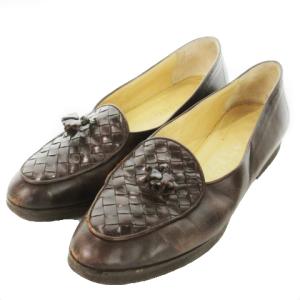 ローファー タッセル イントレチャート レザー 靴 シューズ 37 24cm 茶 ブラウン /AH15
