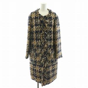 ノーカラーコート ロング ウール モヘヤ混  シルク混 JULES TOURNIER社製 ツイード 38