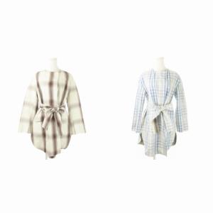 ノーカラーコート リバーシブル スプリング 絹 シルク混 リボン チェック 総柄 小さいサイズ 34 XS