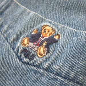 RALPH LAUREN デニムシャツ ダンガリー ボタンダウン 長袖 コットン ワンポイント ベア ロゴ刺繍 M 青 ブルー /AO14