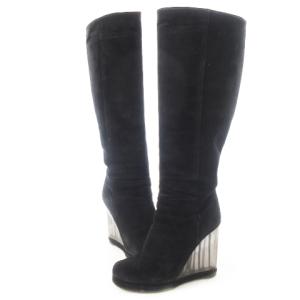 Chloe ロングブーツ スエード レザー ラウンドトゥ ハイヒール クリアヒール 切替 37 24.0cm 黒 ブラック