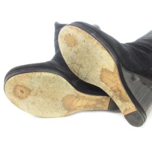 Chloe ロングブーツ スエード レザー ラウンドトゥ ハイヒール クリアヒール 切替 37 24.0cm 黒 ブラック