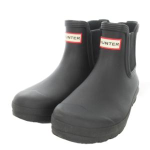 HUNTER オリジナル チェルシーブーツ ショートブーツ レインブーツ サイドゴア ロゴ 5 24cm 黒 ブラック