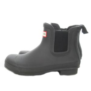 HUNTER オリジナル チェルシーブーツ ショートブーツ レインブーツ サイドゴア ロゴ 5 24cm 黒 ブラック