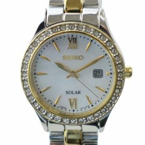 腕時計 ウォッチ ソーラー デイト カレンダー付き ラインストーン ローマン シルバー色 V137-0AA0