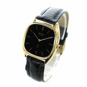 SEIKO シャリオ 腕時計 ウォッチ クォーツ 黒文字盤 ロゴ ゴールド色 黒 ブラック 4130-5180 GY18