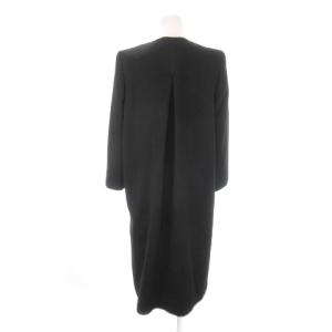 VALENTINO GARAVANI ヴィンテージ ノーカラー コート ロング ウール カシミヤ混 タック ビジューボタン 38 M 黒 ブラック
