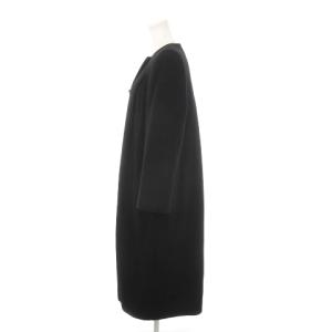 VALENTINO GARAVANI ヴィンテージ ノーカラー コート ロング ウール カシミヤ混 タック ビジューボタン 38 M 黒 ブラック