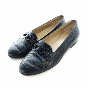 ローファー モカシン レザー ガンチーニ ロゴ 6.5 24cm 黒 ブラック GY18 /MQ