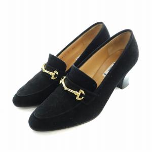 パンプス スエード ホースビット チャンキーヒール 36 23cm 黒 ブラック GY18 /MQ OH