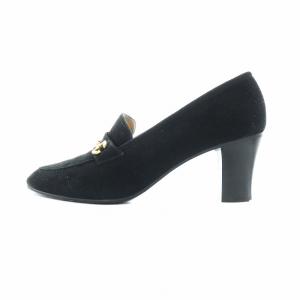 CELINE パンプス スエード ホースビット チャンキーヒール 36 23cm 黒 ブラック GY18 /MQ OH
