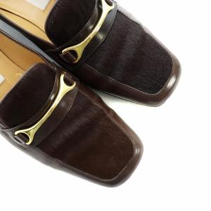 CELINE パンプス スクエアトゥ レザー ハラコ ゴールド金具 36 23cm 茶 ブラウン GY18 /MQ