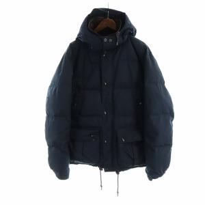 ダウンジャケット 長袖 ジップアップ チェック柄 ナイロン マウンテン フード 切替 L 紺 ネイビー