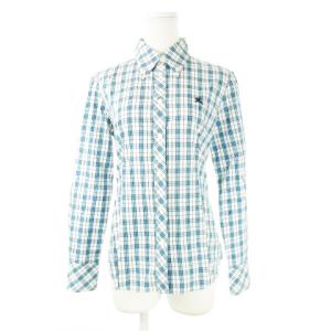 シャツ ボタンダウン 長袖 ロゴ 刺繍 コットン チェック 38 M 青 ブルー サックス /CK8 GY18