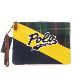 セカンドバッグ クラッチバッグ レザーハンドストラップ キャンバス ロゴ 切り替え マルチカラー /AH4