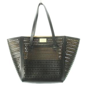 ハンドバッグ レザー 革 パンチング メッシュ ロゴ プレート ポーチ付き 黒 ブラック /CK10 GY18