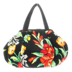 FEILER ハンドバッグ シュニール織り パイル ロゴ 花柄 ラメ 黒 ブラック 赤 レッド /CK19 GY18