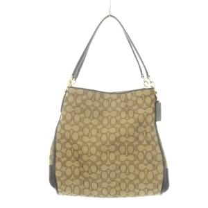 COACH ハンドバッグ トートバッグ キャンバス レザー 革 シグネチャー ロゴ チャーム付き 茶 ブラウン F36424