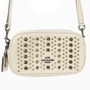 ショルダーバッグ ミニ ポシェット レザー シボ革 スタッズ ハトメ ロゴ 白 ホワイト 65222 /CK18