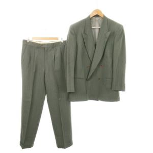 スーツ セットアップ 上下 テーラードジャケット ダブル 総裏地 スラックス ツータック ストライプ ウール