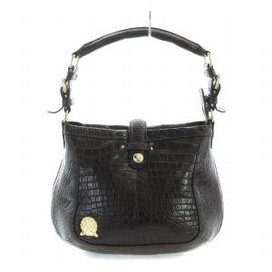 ハンドバッグ ショルダー 2WAY ロゴ ゴールド金具 クロコレザー 茶 ブラウン GY18 /MQ