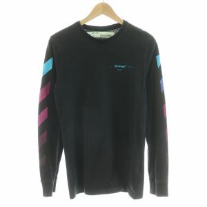 Tシャツ 長袖 ロンT グラデーションアロープリント バックプリント 袖プリント ロゴ XS 黒 ブラック