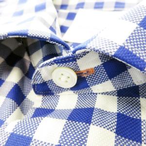 PAUL SMITH シャツ カッタウェイ 長袖 カフス裏花柄 ギンガムチェック コットン L 青 ブルー /AH13 GY18
