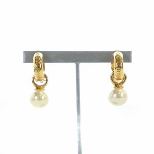 イヤリング アクセサリー 両耳用 クリップ式 ロゴ フェイクパール ゴールド色 GY18 /MQ