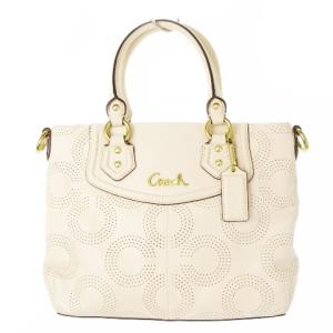 ハンドバッグ 2way ショルダーバッグ レザー 革 パンチングレザー ロゴ オプアート ベージュ F23243