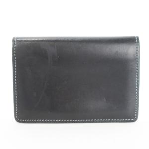 BURBERRY BLACK LABEL 名刺入れ カードケース 二つ折り レザー ステッチ ロゴ 黒 ブラック 水色 ライトブルー /MN10