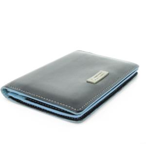 BURBERRY BLACK LABEL 名刺入れ カードケース 二つ折り レザー ステッチ ロゴ 黒 ブラック 水色 ライトブルー /MN10