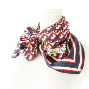 ECHARPES スカーフ シルク 絹 スクエア トロッター柄 ロゴ 赤 レッド 紺 ネイビー /CK28