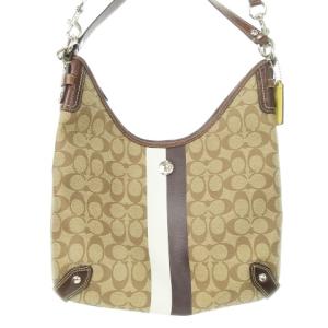 ショルダーバッグ 2way レザー PVC シグネチャー ロゴ ライン 総柄 茶 ブラウン F14476