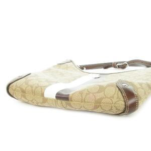 COACH ショルダーバッグ 2way レザー PVC シグネチャー ロゴ ライン 総柄 茶 ブラウン F14476