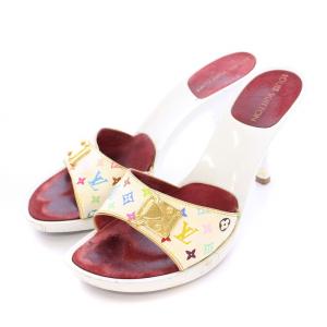 サンダル ハイヒール レザー モノグラム ロゴ 35 白 ホワイト マルチカラー /BB GY18 MT