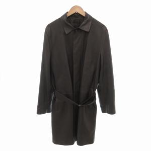 レザーコート ベルト付き 46 ブラウン