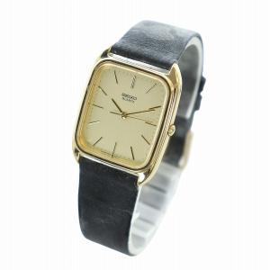 SEIKO 腕時計 ウォッチ クォーツ スクエア レザーベルト ロゴ ゴールド色 黒 ブラック 9021-517P