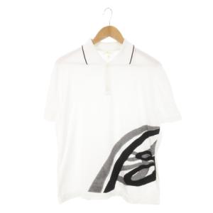 ポロシャツ ニットソー 半袖 コットン インターシャ ロゴ M 白 ホワイト /MN18 GY17